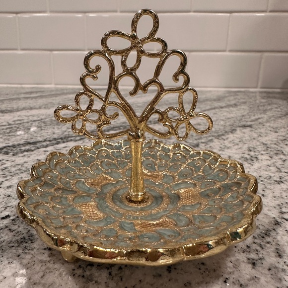 Ornate Gold and Green Jewelry Dish - Picture 3 of 4